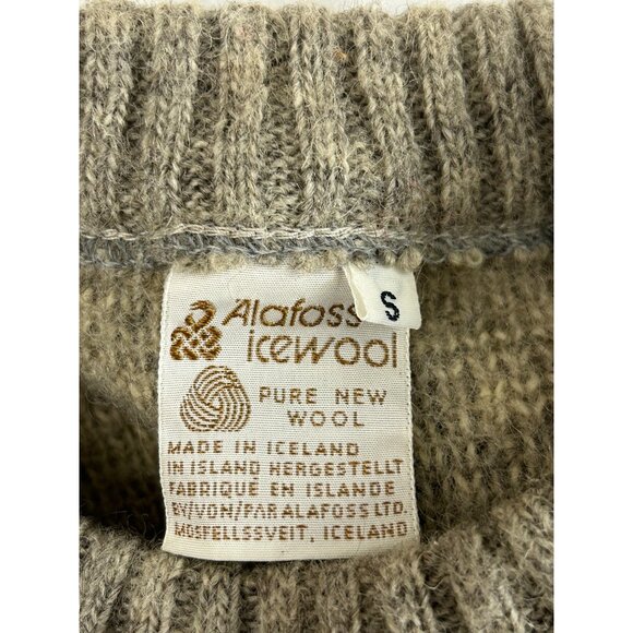 ALAFOSS Icewool Mens S Crew Neck Jumper Sweater Beige Fair Isle Virgin Wool VTG - Picture 9 of 12